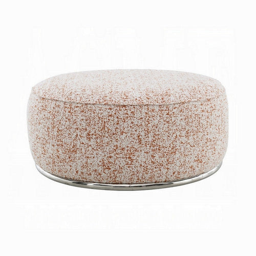 Sarah Ottoman, Round 39", Modern Style White Red Patterned Boucle
