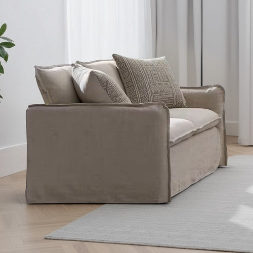 Savoir Loveseat, 2 Accent Pillows, Plush Modern Style Beige Linen, 64"