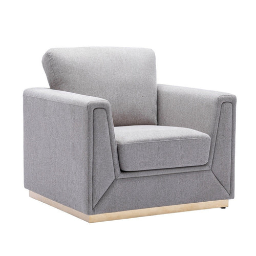 Sylvie Accent Armchair, Gray Linen, Square Modern Gold Base