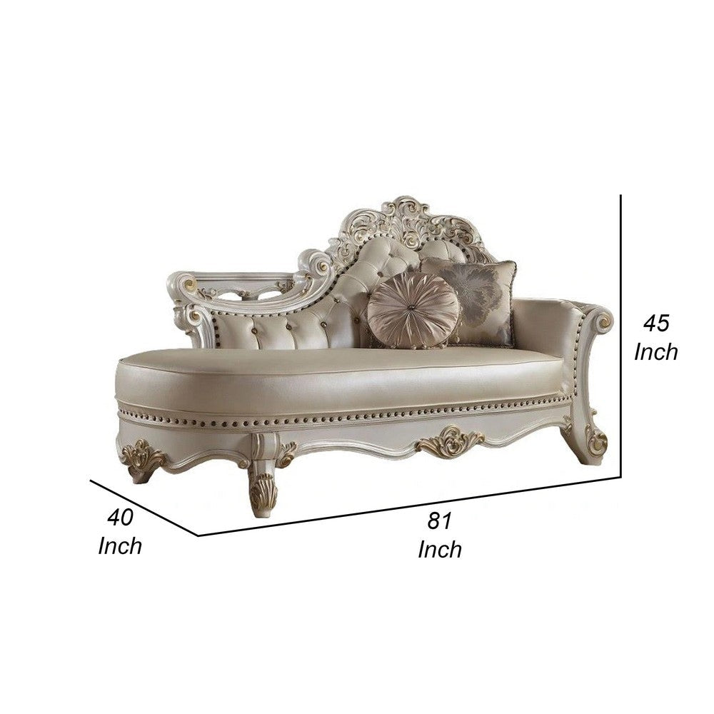 Antoine Chaise Lounger 2 Pillows Antique Pearl Faux Leather 81’’ BM324368