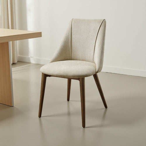 Iliana Side Dining Chair Set of 2, Beige Fabric and Tapered Brown Legs