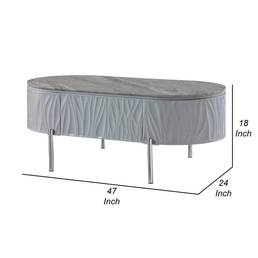Doug Coffee Table Gray High Gloss Chrome Metal and Gray Wood 47’’ BM324382