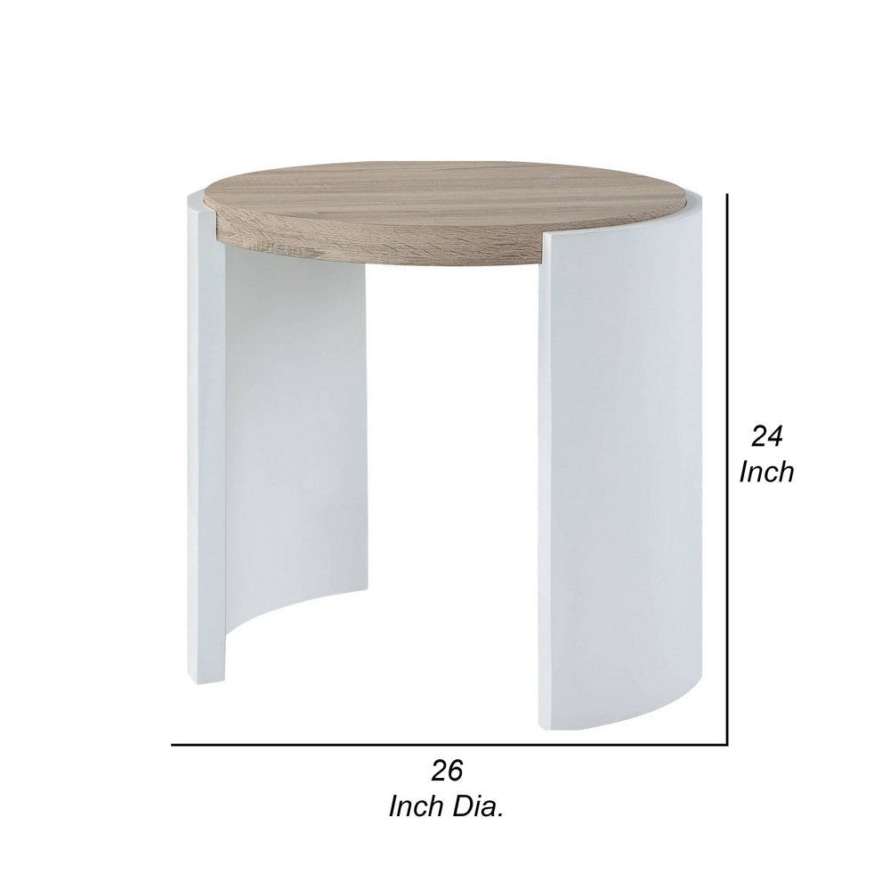 Romani Side End Table White High Gloss Wood Brown Top Oval 26’’ BM324386