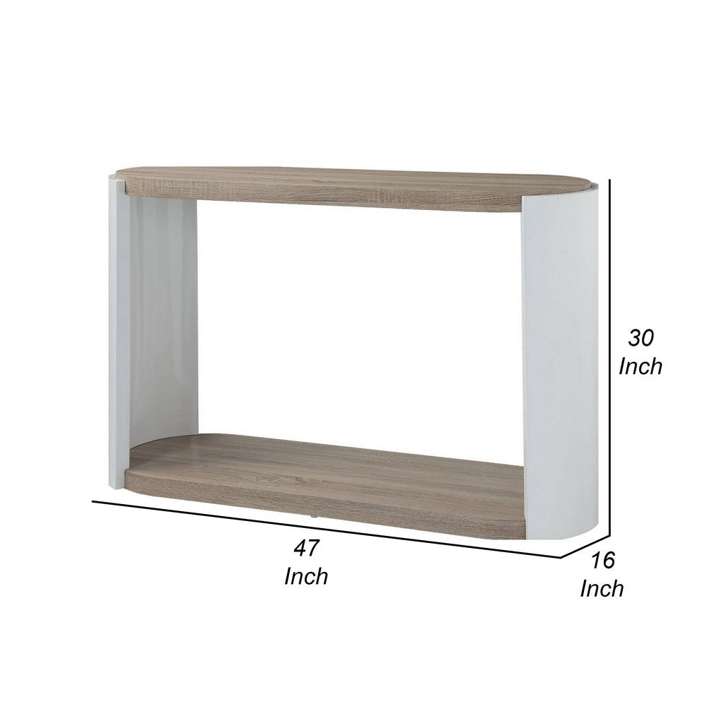 Romani Sofa Console Table White High Gloss Wood Brown Oval 47’’ BM324387