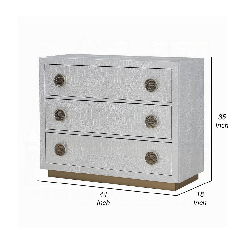 44’’ Wide Nightstand Dresser with Faux Crocodile Skin Silver Wood BM324392
