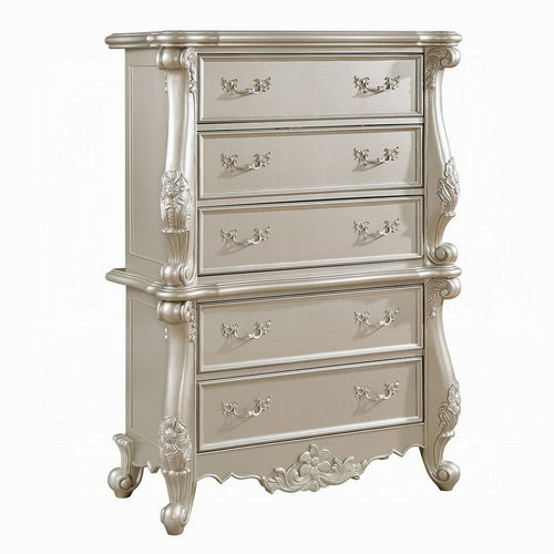 Bowe Tall Dresser Chest, 5 Drawer, Scrolled Champagne Gold Wood Finish