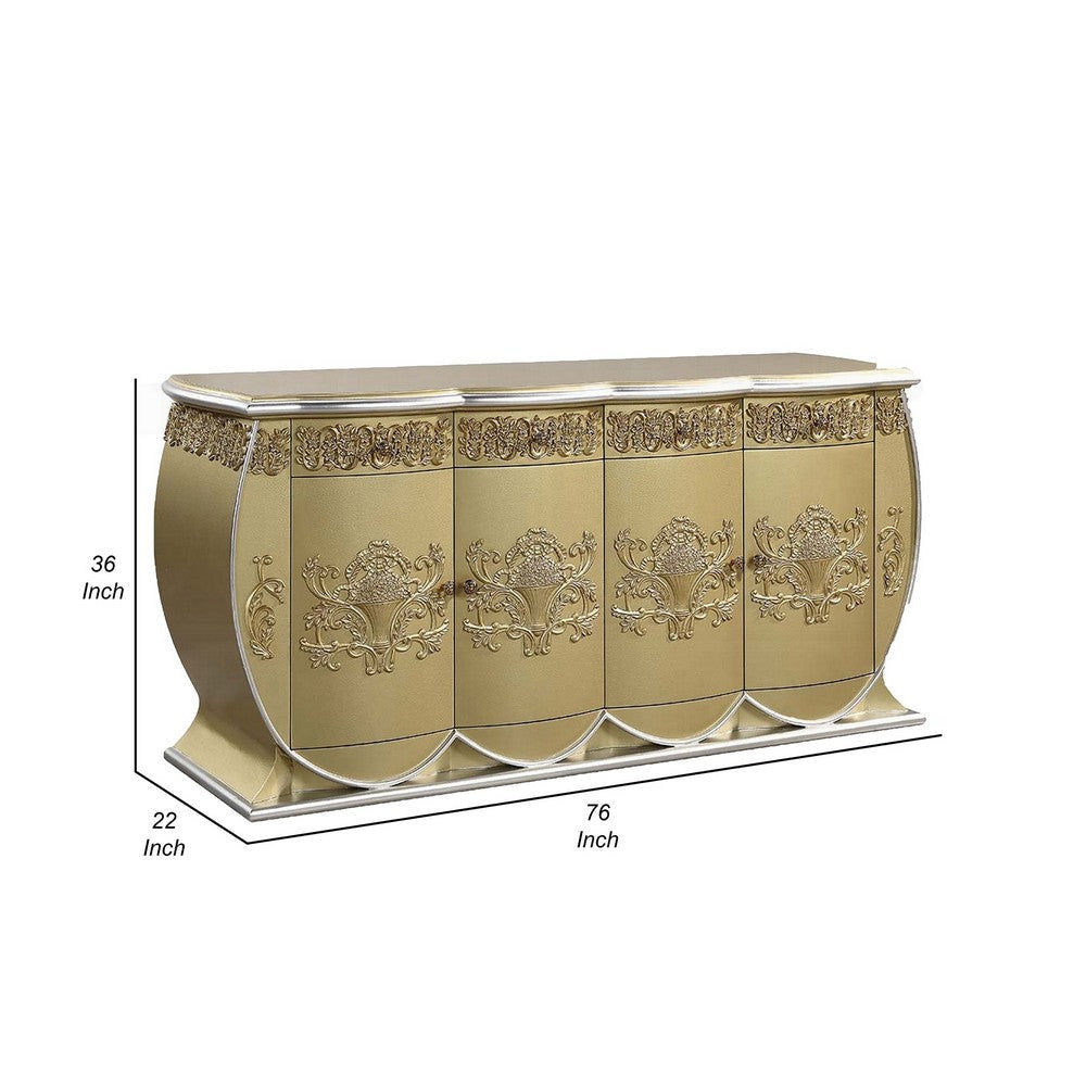 Rexx Server Console Cabinet 2 Doors Ornate Carved 76’’ Gold Wood BM324401