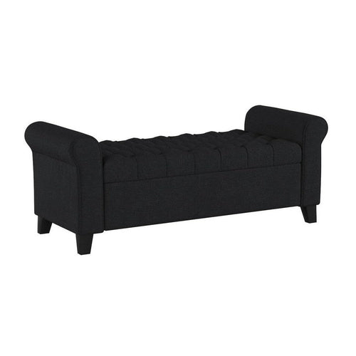 Shawn Storage Bench with Rolled Arms, 50 Inch Button Tufted Dark Gray