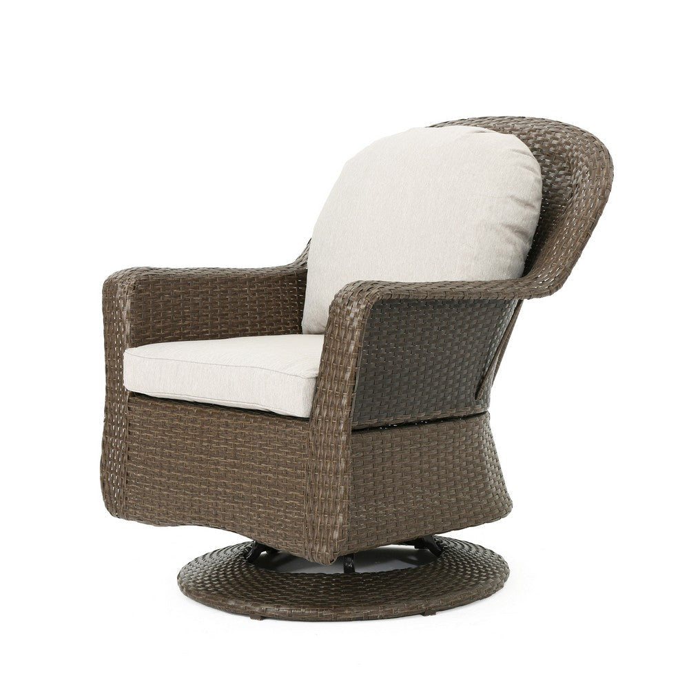 Kaia Outdoor Swivel Accent Chair Set of 2 Rattan Wicker Weave Beige