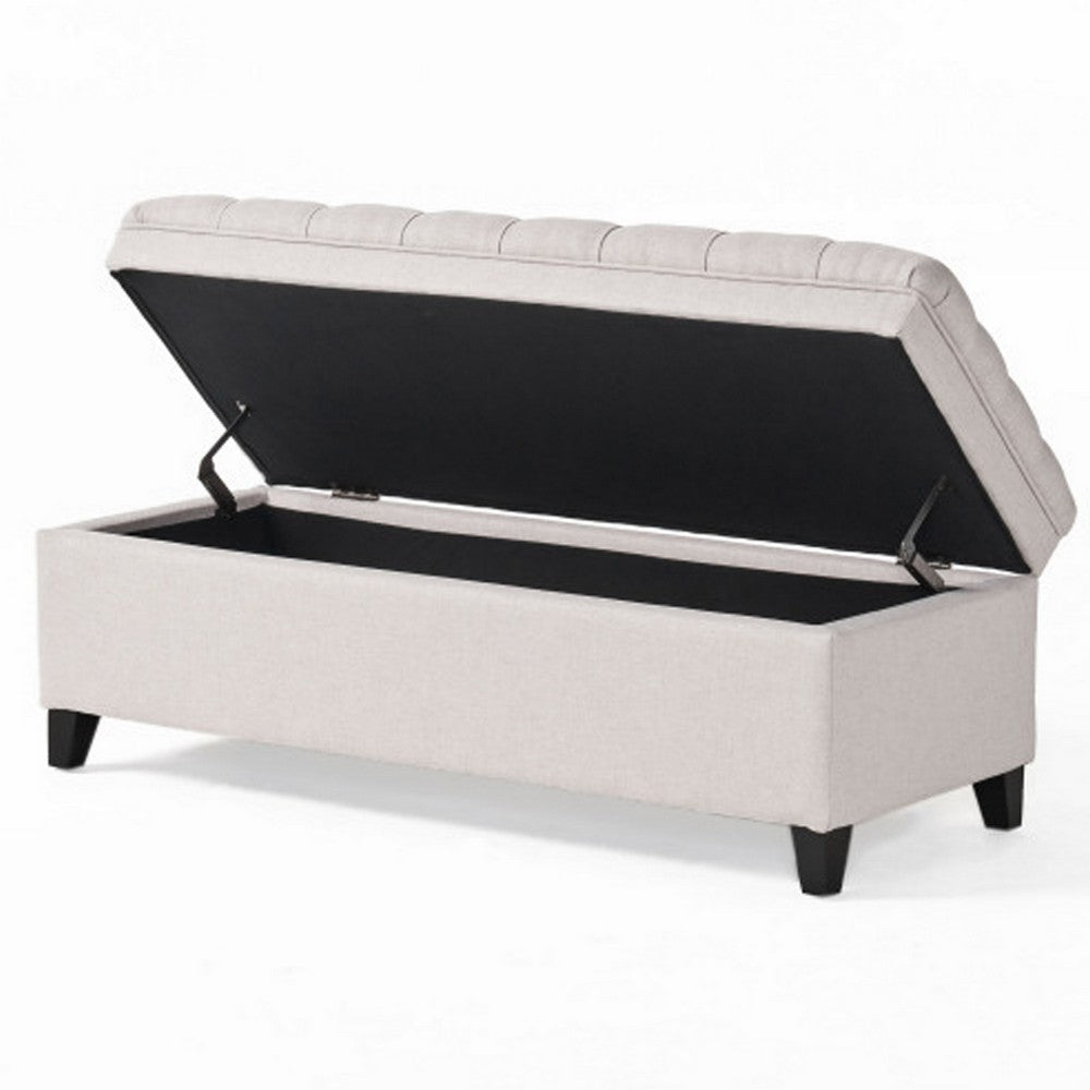 Rhya Storage Bench Ottoman 50 Inch Seat Button Tufted Gray Fabric BM324428