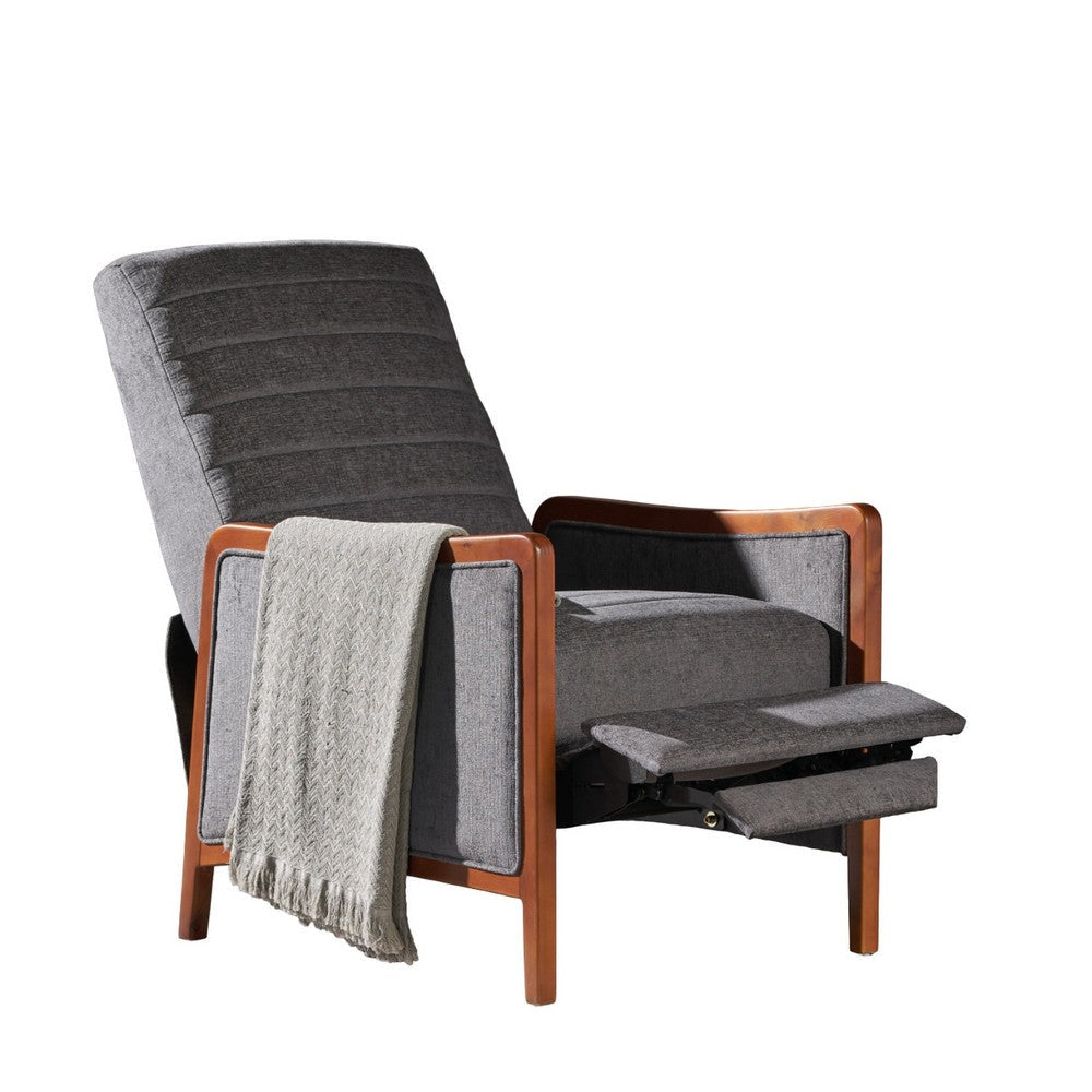 Ryka Push Back Recliner Chair Birch Wood Gray Channel Stitching BM324434