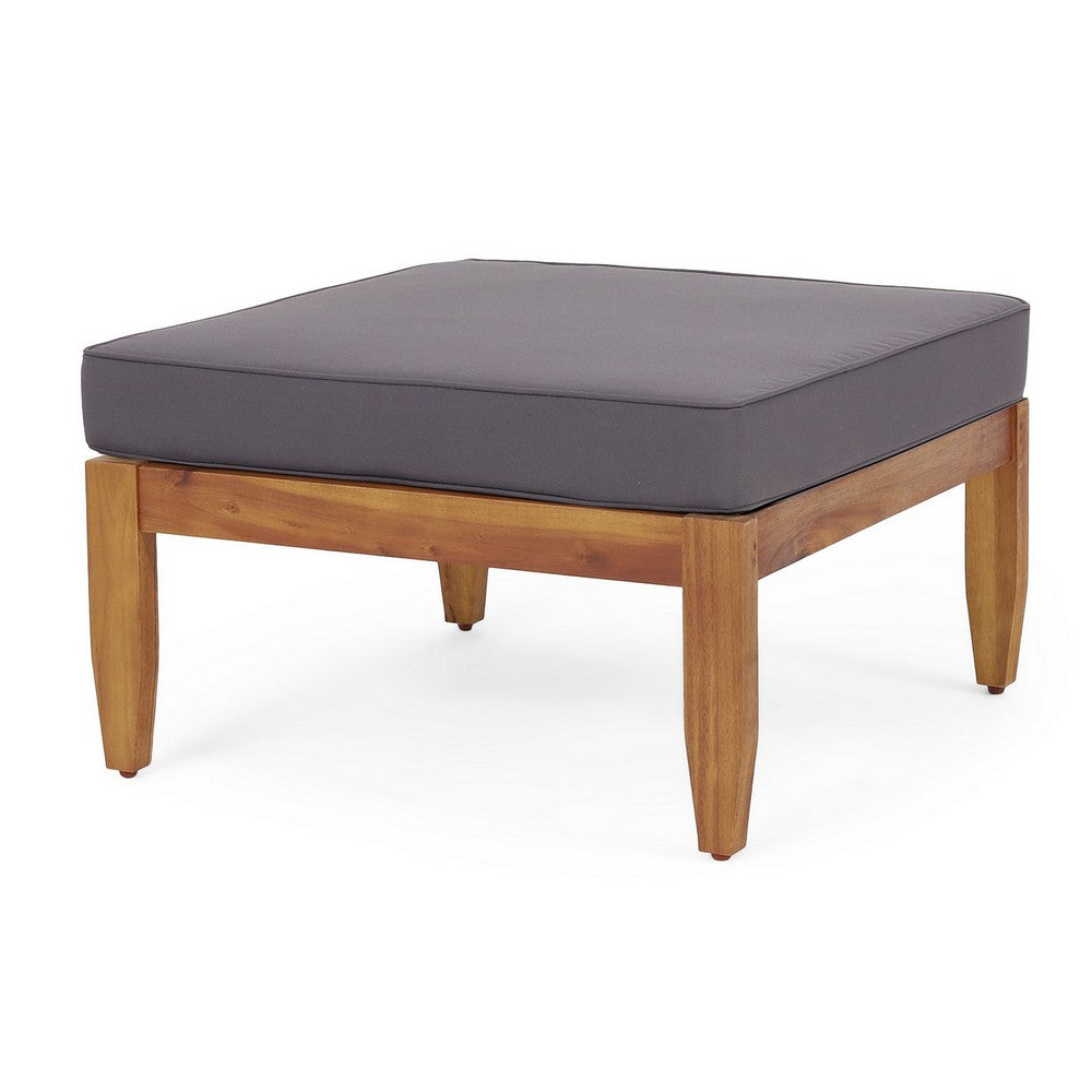 3pc Outdoor Sofa, Ottoman, and Table Set, Teak Brown Acacia Wood, Gray