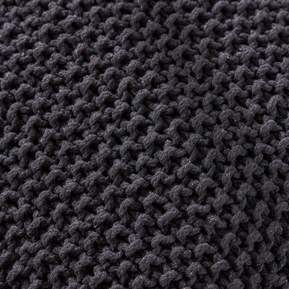 Alen Ottoman Cube Pouf, 21" Handcrafted Boho Dark Gray Knitted Cotton