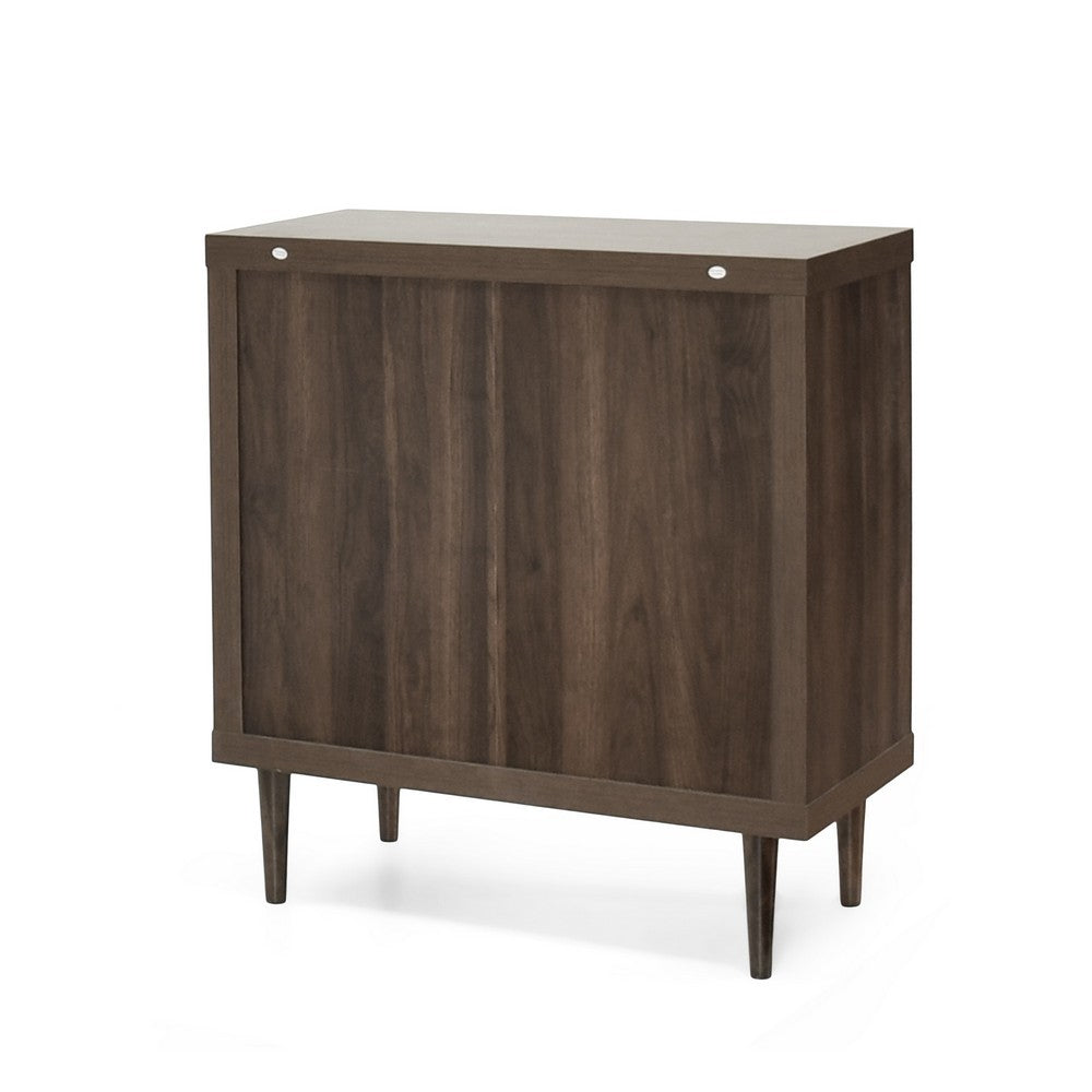 Minie Nightstand with 3 Drawers, Rubberwood Legs, Walnut Brown Wood