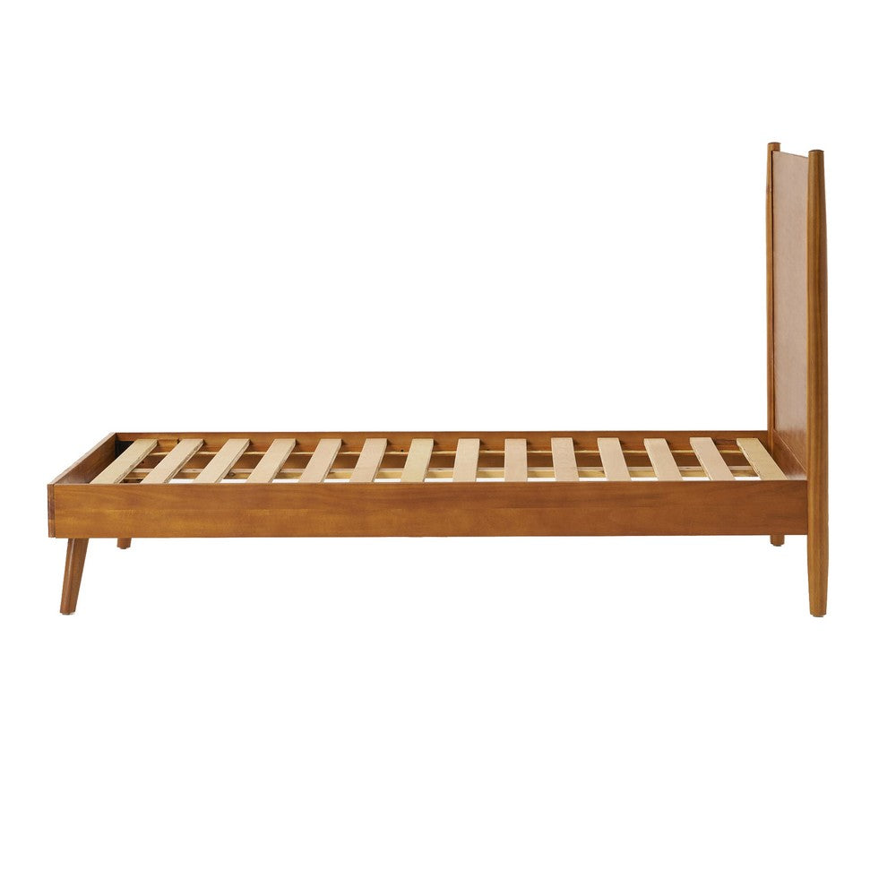 Ozzy Twin XL Size Bed with Panel Headboard, Natural Brown Acacia Wood