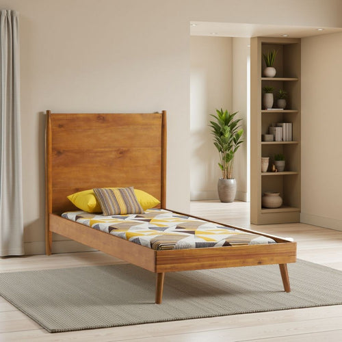 Ozzy Twin XL Size Bed with Panel Headboard, Natural Brown Acacia Wood