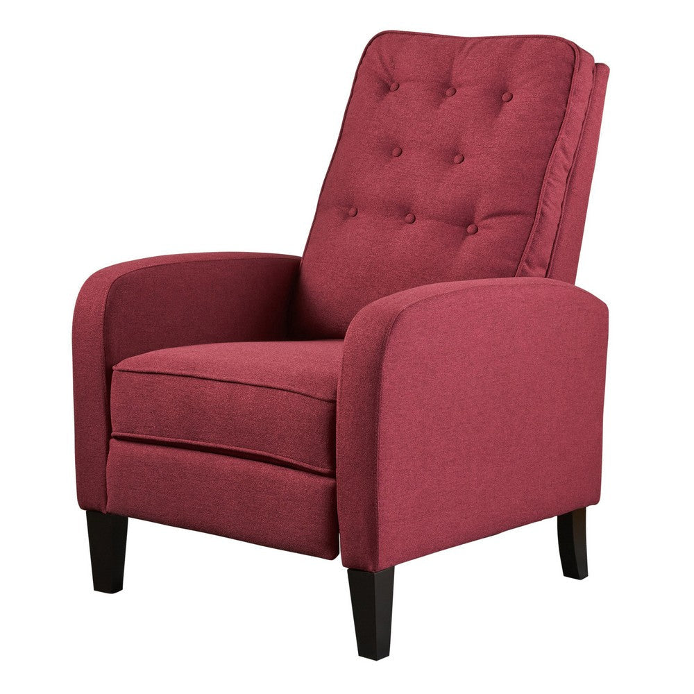 Push Back Recliner Chair Birch Wood Legs Red Button Tufted Polyester BM324473