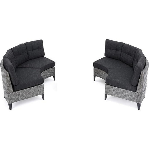 Rune Outdoor Curved 4 Seater Sofa, PE Rattan Weave, Iron, Gray Fabric