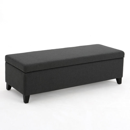 Harry Storage Ottoman Bench, 51" Classic Dark Gray Fabric, Birch Wood