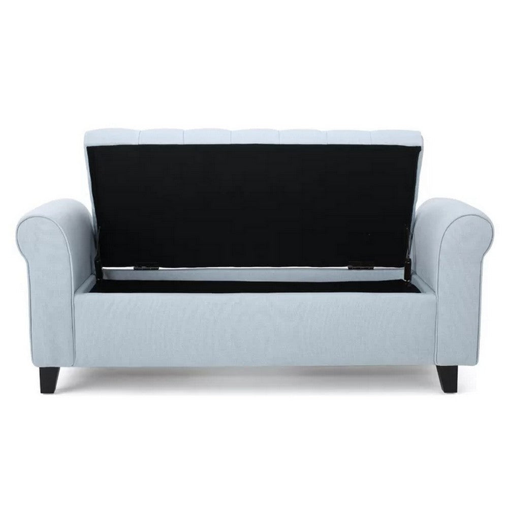 Storage Ottoman Bench 50 Inch Light Blue Rolled Arms Black Wood BM324491