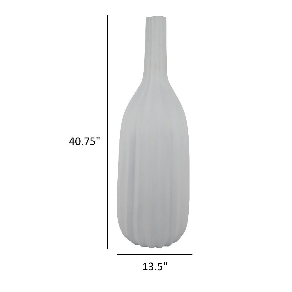 Rizie Vase with Ribbed Texture 41’’ Contemporary Style White Polyresin