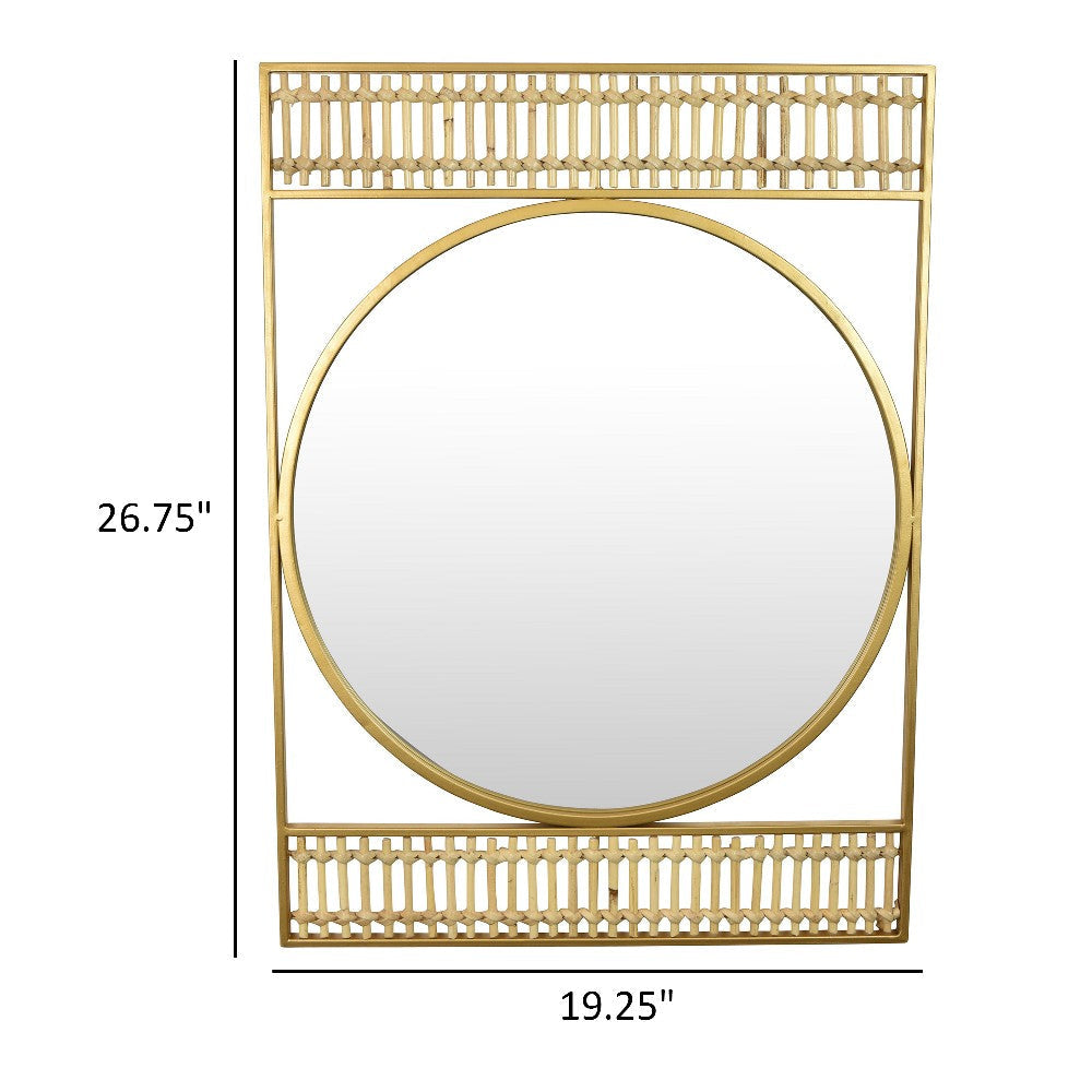Zine Wall Mirror Decor Round Glass Woven Border 19 x 27 Gold Metal