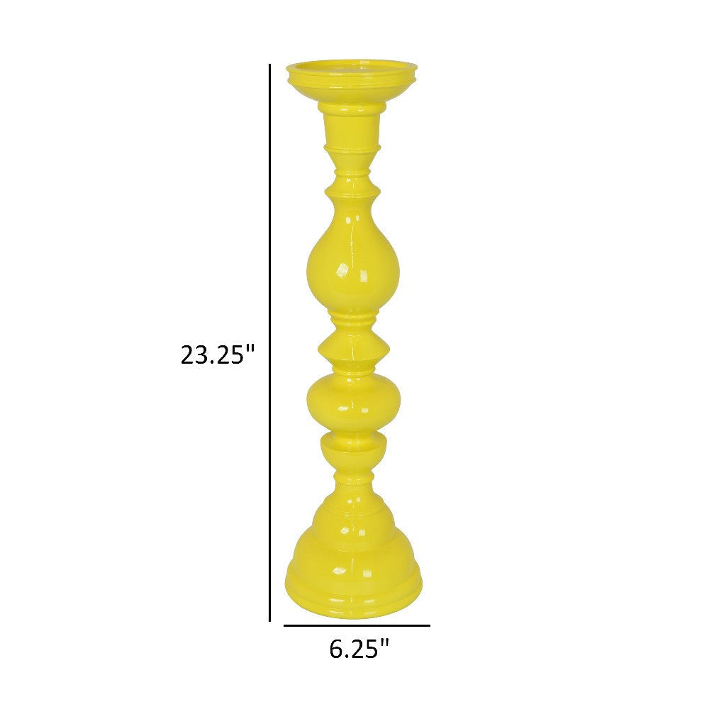 Naze Tabletop Candle Holder with Turned Accents 23’’ Yellow Resin