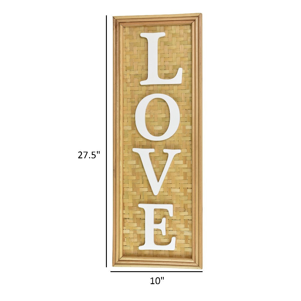 Love Wall Decor Sign 10x28’’ Brown Wood Background White Woven Text BM324549
