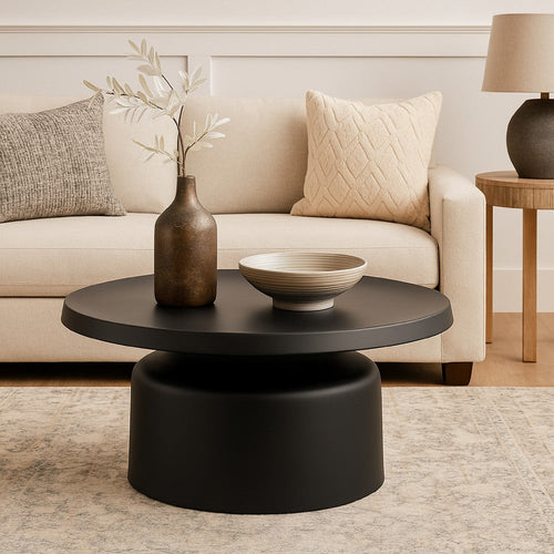 Ricca Plant Stand Table, Black Metal, Round 29" Top, Pedestal Base