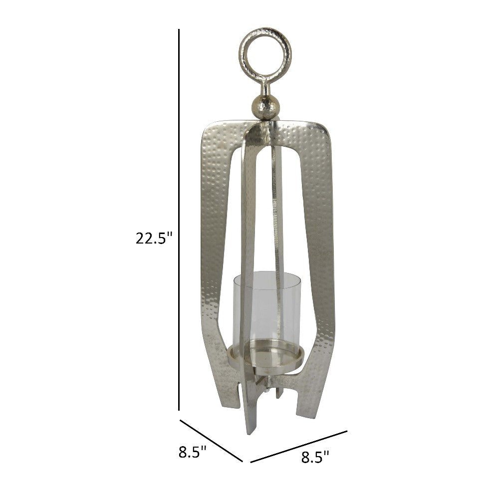 Brie Candle Holder Lantern 23’’ Silver Metal Frame Glass Shade BM324637