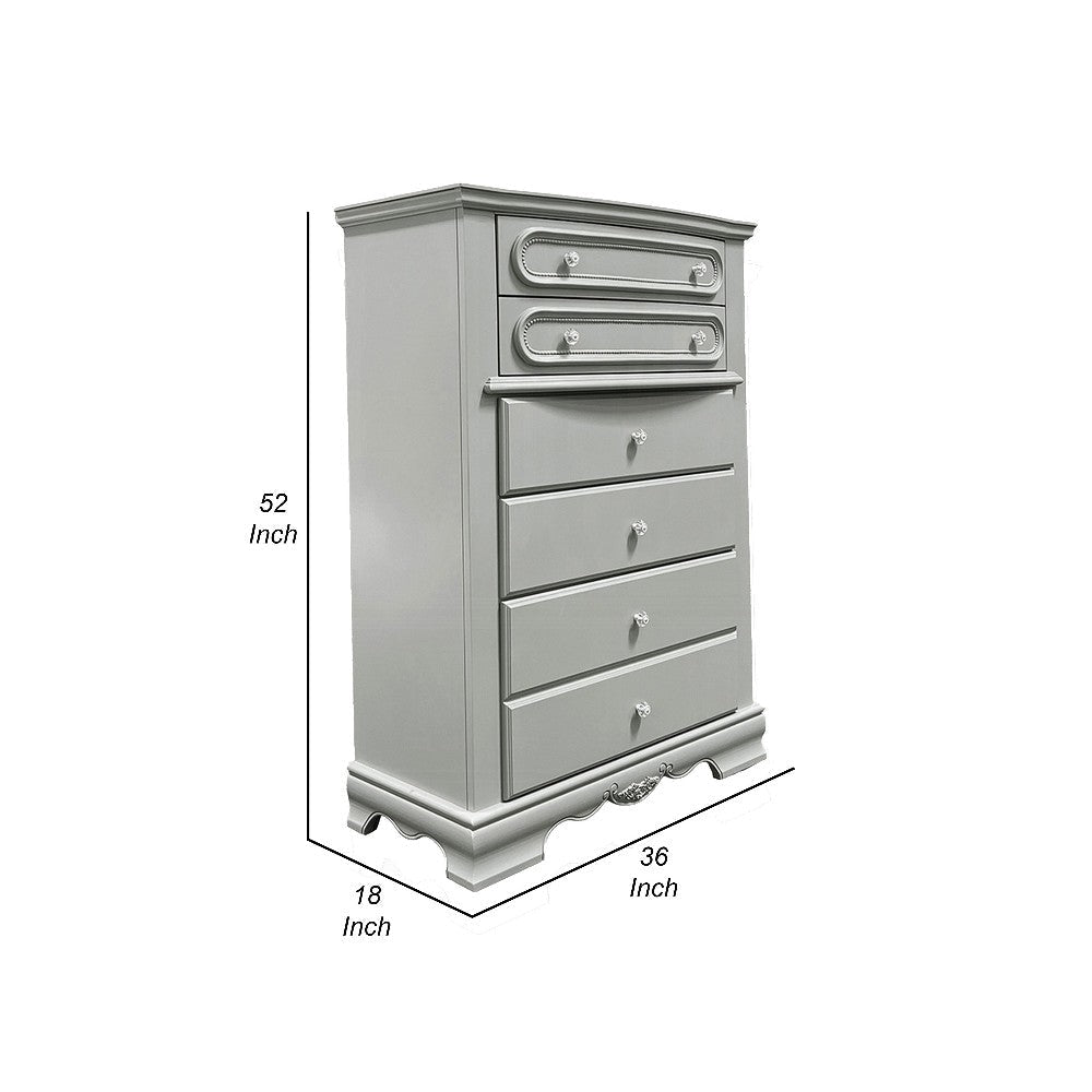 Auri Kids Tall Dresser Chest with 6 Drawers Scalloped Base Gray BM324681