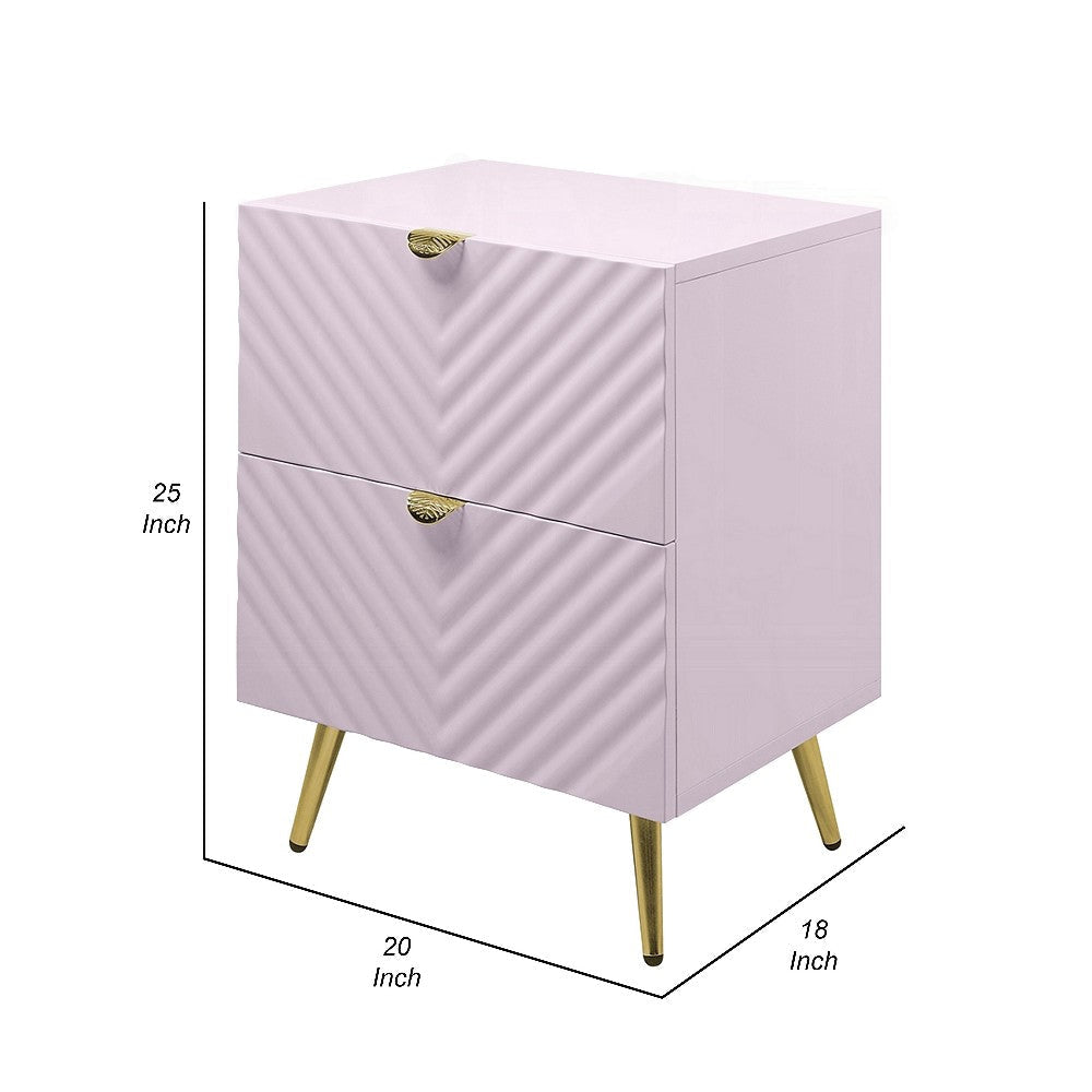 Tyra Nightstand Geometric 2 Drawers Gold Metal Legs 25’’ Pink Wood BM324684