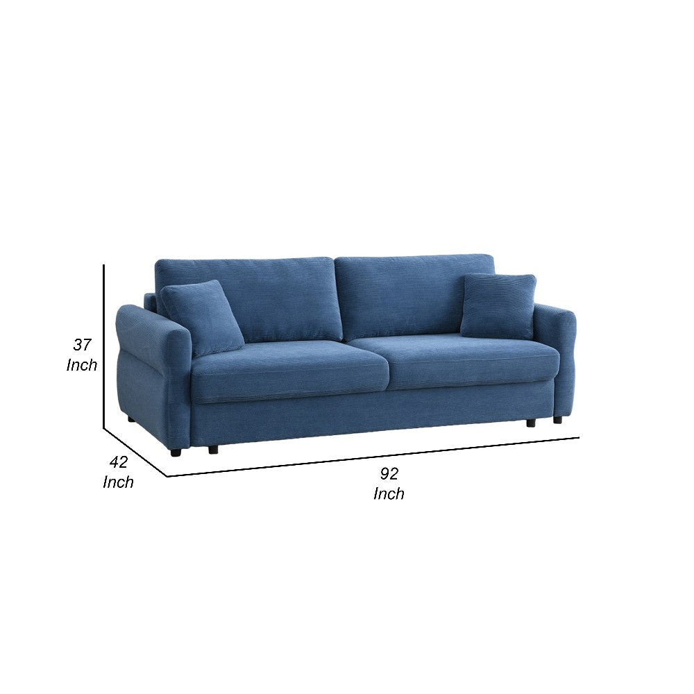 Sofa with Queen Size Pull Out Sleeper 92’’ Wood Frame Blue Fabric BM324687