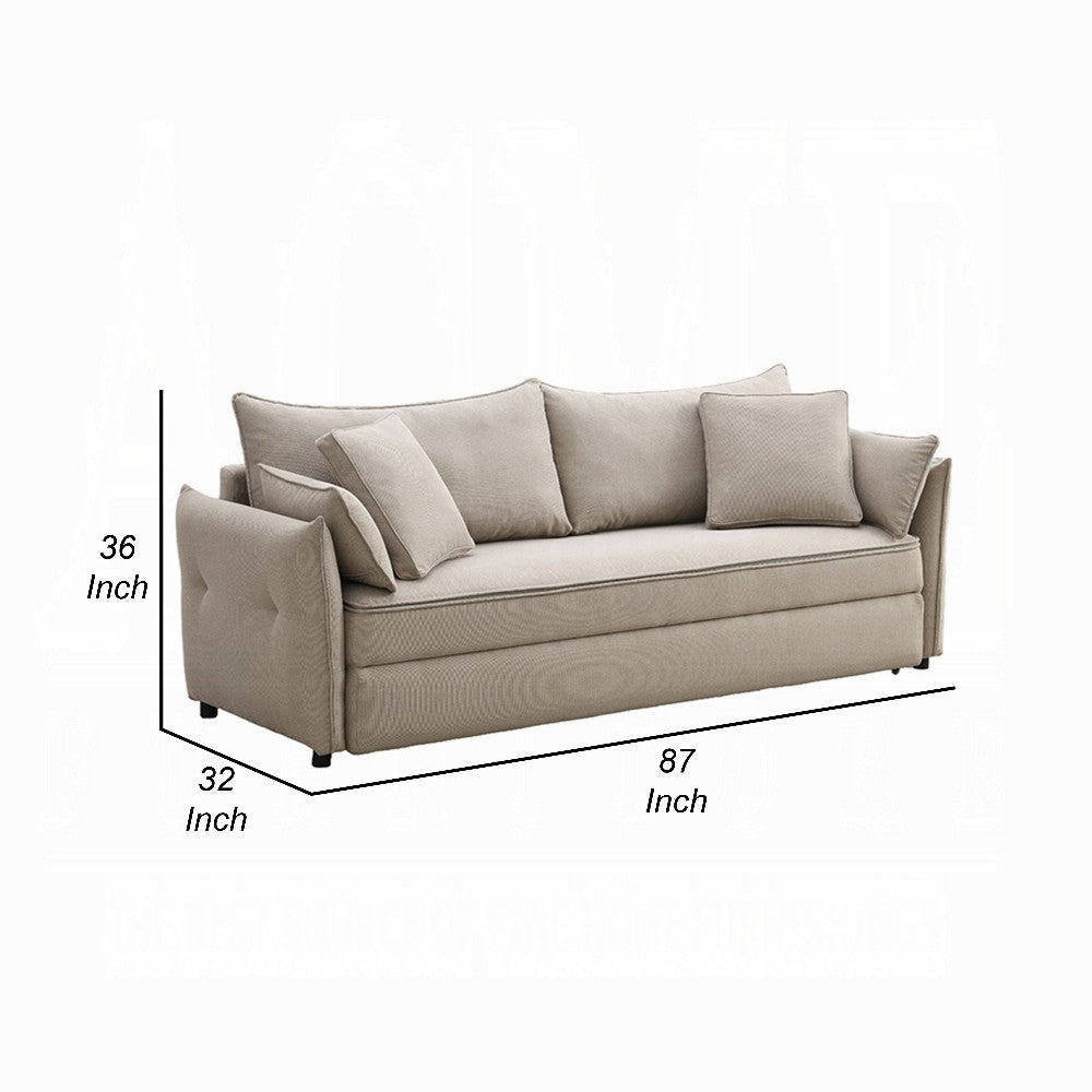 Leif Sofa with Full Size Pull Out Sleeper Bed 87’’ Wood Beige Fabric BM324690