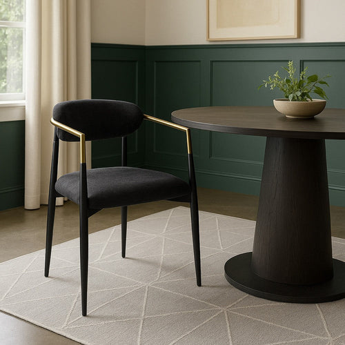 Vonn Dining Side Chair Set of 2, Black Gold Metal, Black Fabric