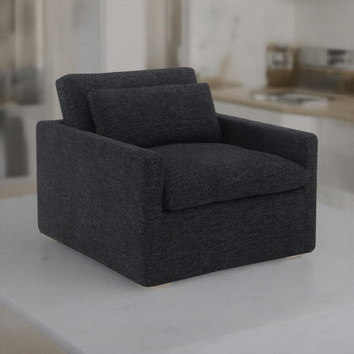 Rick Swivel Accent Chair w Pillow, Square Arm, Dark Gray Upholstery