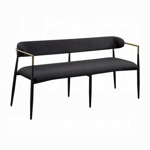 Vonn Bench, Open Padded Back and Black Upholstery, Wood Metal Frame