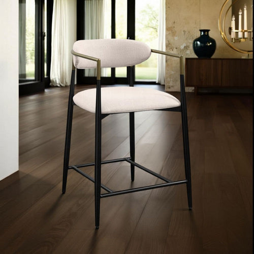 Vonn 25 Inch Counter Height Chair, Beige Fabric, Black Metal Frame