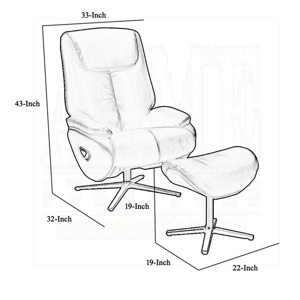 Doro Swivel Accent Chair w Ottoman Gray Top Grain Leather Round Base BM324722