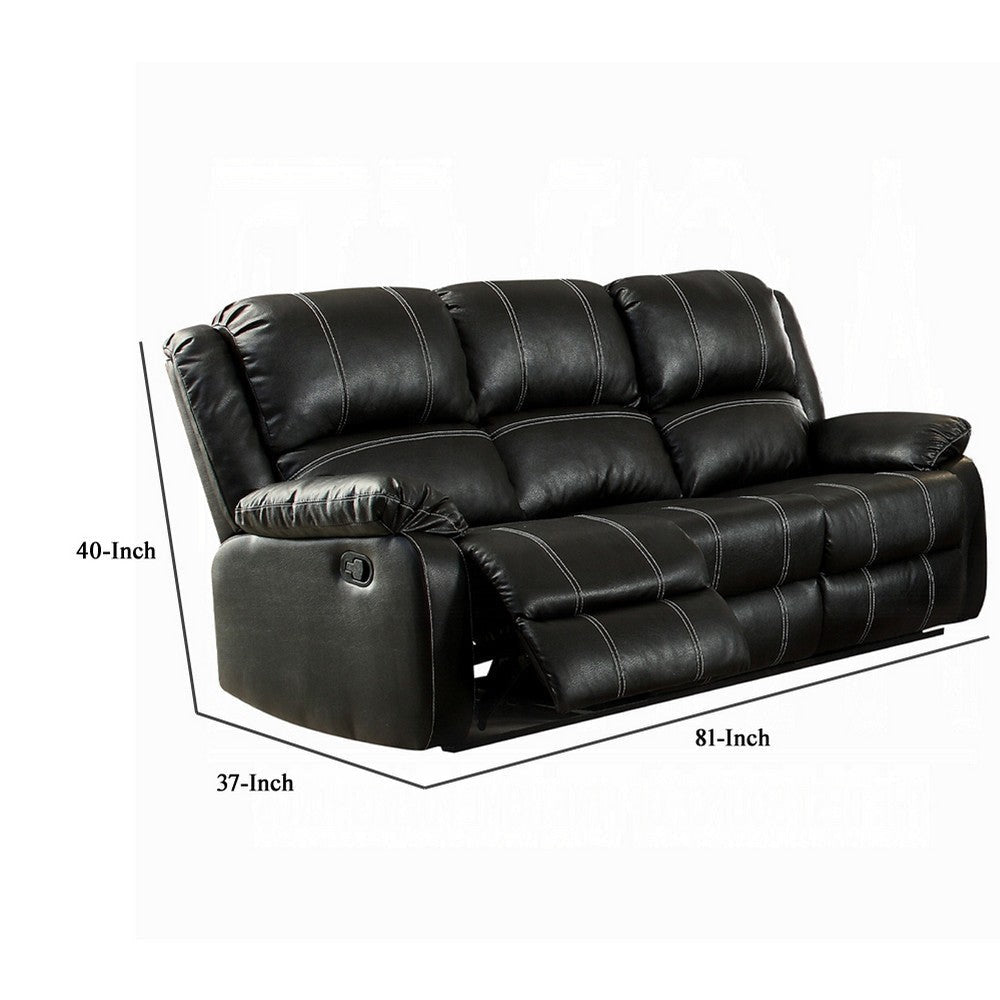 Zuru Motion Manual Recliner Sofa 3 Seater Plush Black Faux Leather BM324738