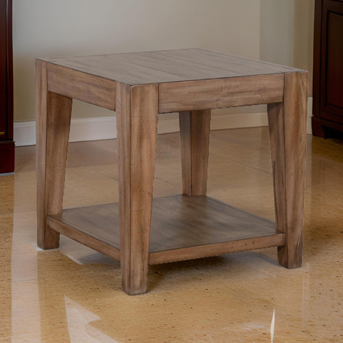 Yael Side End Table, Tapered Legs, 24" Square Top, Light Brown Wood