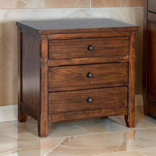 Odell Nightstand, 3 Drawers, Rustic Dark Brown Solid Wood, Black