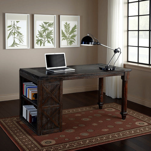 Sofi Office Writing Desk, Turned Legs, 56" Rectangular Dark Brown Top
