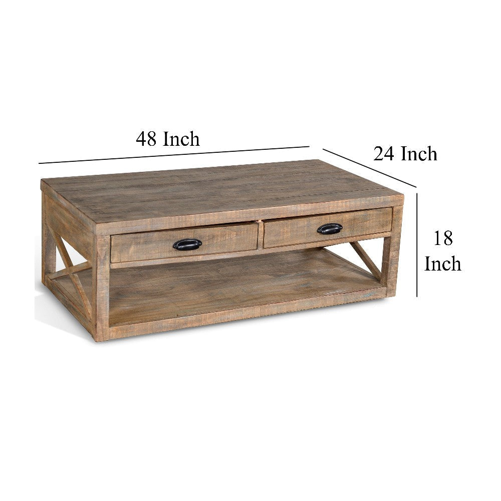 Rany Cocktail Table 2 Drawers Shelf 48’’ Rectangular Light Brown BM324776