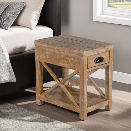 Rany Accent Table, Drawer, Shelf, 22" Rectangular Top, Light Brown