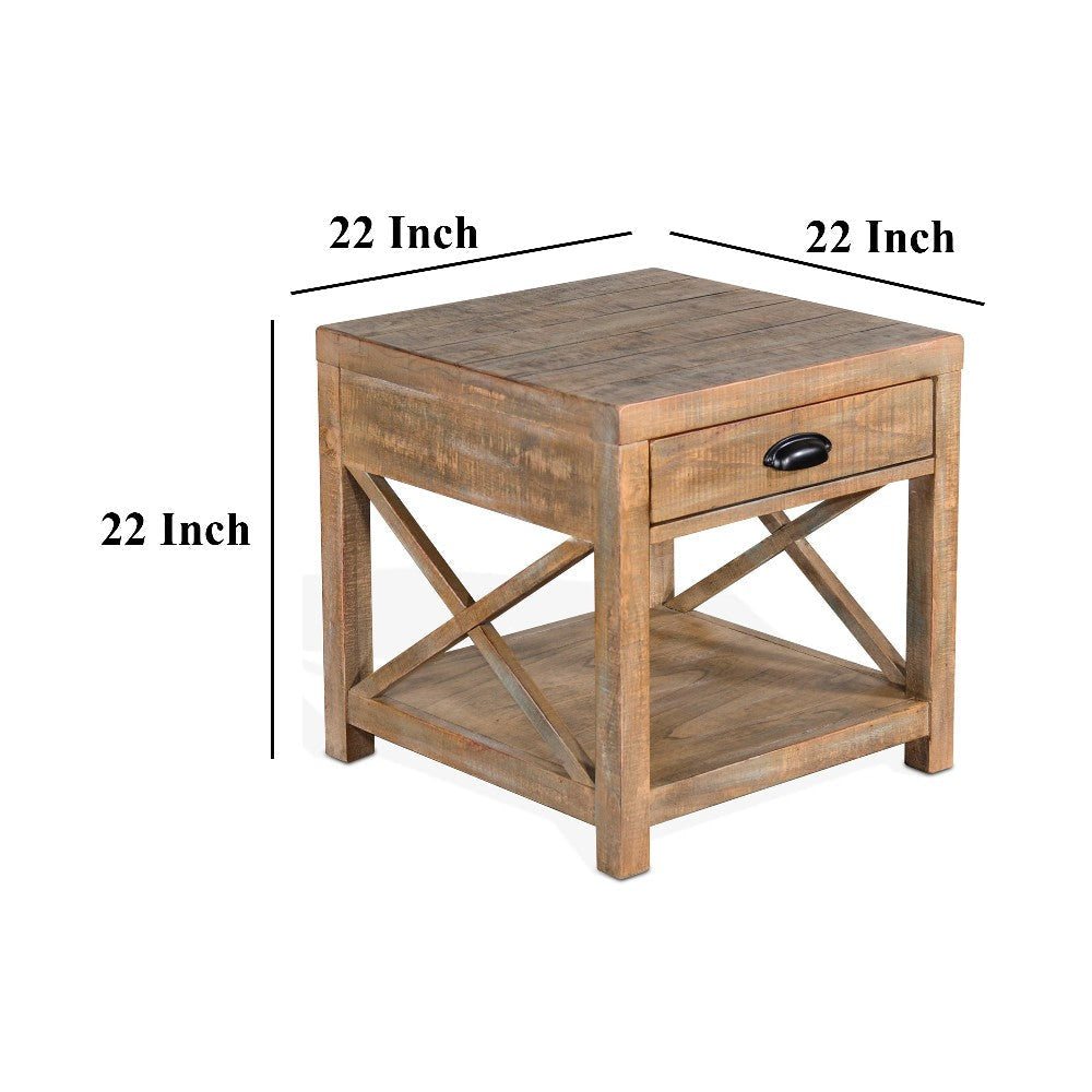 Rany Side End Table Drawer Lower Shelf 22’’ Square Top Light Brown BM324778