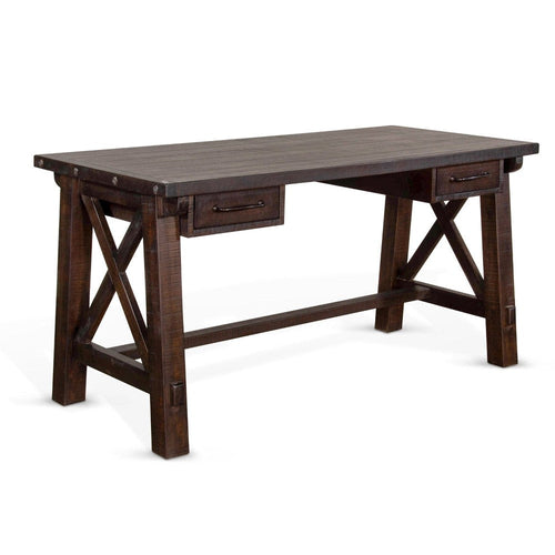 Anva Writing Desk, 2 Drawers, X Motif Panels, 58" Dark Brown Wood Top