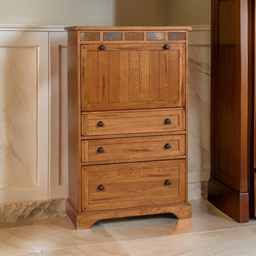 Murphy Desk Armoire Cabinet, 3 Drawer File Storage, Light Brown 53"