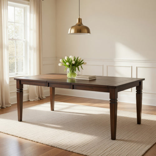 Flint Dining Table, 66-90" Rectangular Extendable, Brown Solid Wood