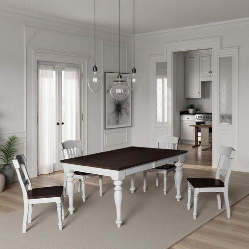 Barb Dining Table, White, Brown Mindi, Mahogany, Extendable 60-84"